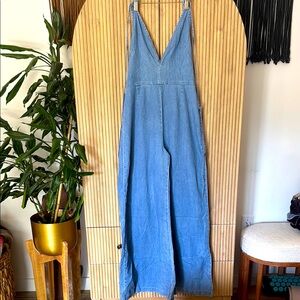 Free People wide leg halter jumper. Soft denim. SOLD OUT